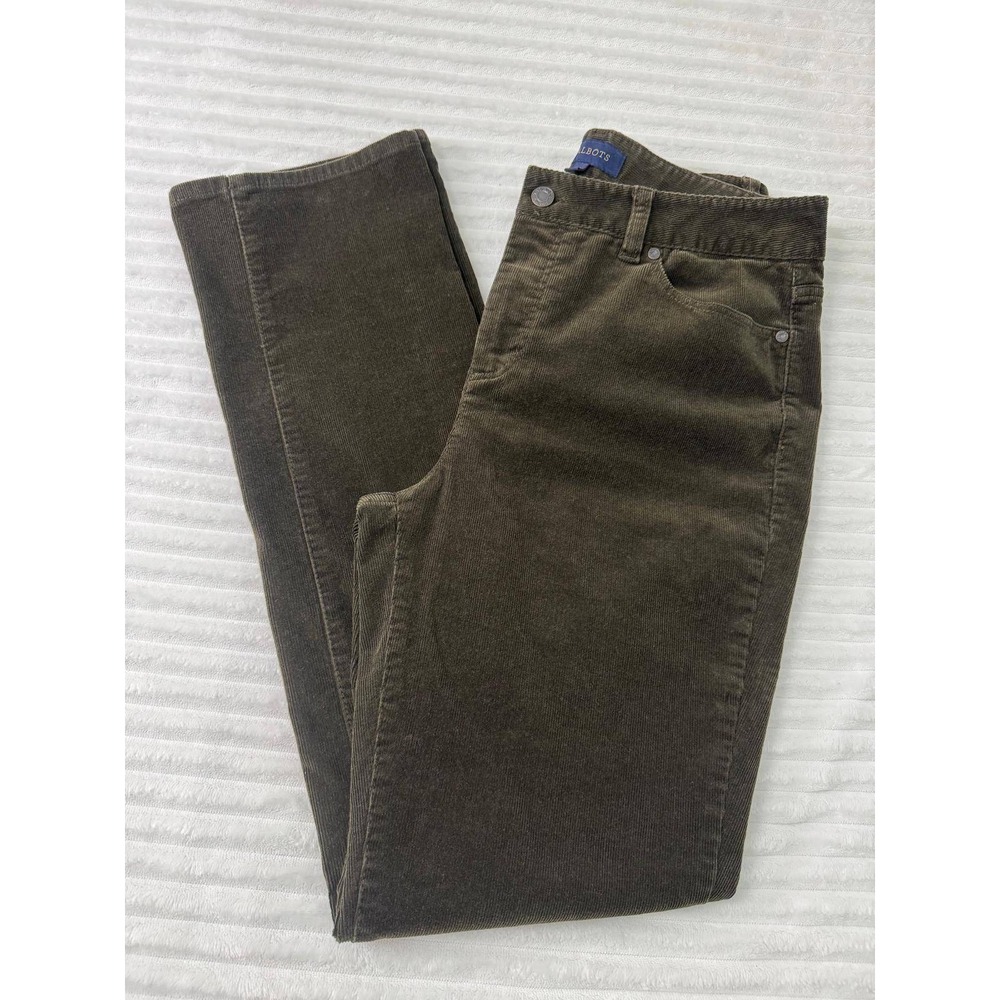 Talbots Heritage Corduroy Pants Womens 10 Olive Brown Straight Leg Stretch